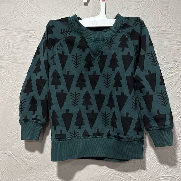 Hanna Andersson Green Black Christmas Tree Print French Terry Sweatshirt Size 3T - Picture 1 of 5